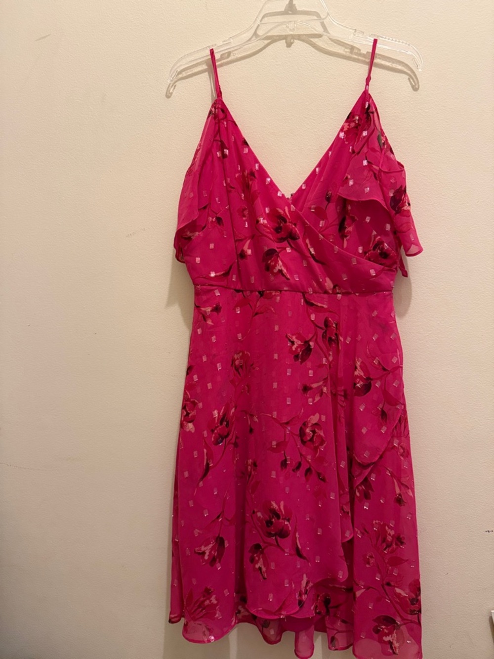 White House Black Market Hot Pink Floral Ruffle Slip Dress